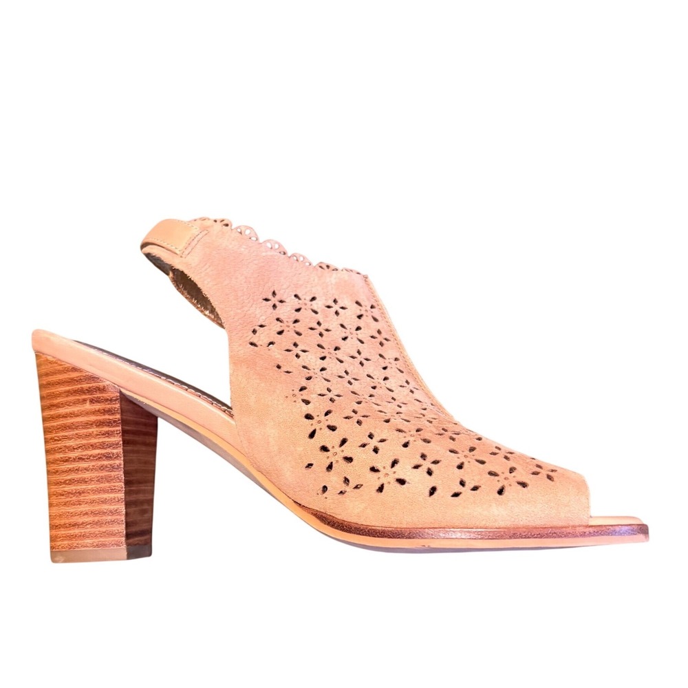 Anthropologie Miss Albright Leather Heel Sandals Women's 8 Peep Toe Boho Retro